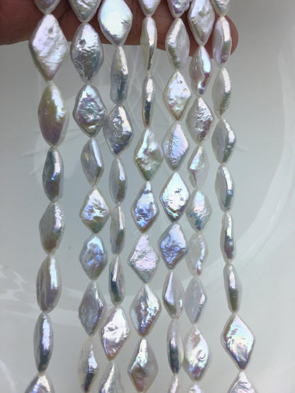 AAA 9-10x13-15mm White diamond Shape Freshwater Pearl,ZS-103-1
