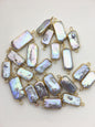5pcs AA+ 9-11mm Gray block Pearl Double Bail Connector Charm with Gold Electroplated Edge for make Earrings bracelet necklace,EDG-018