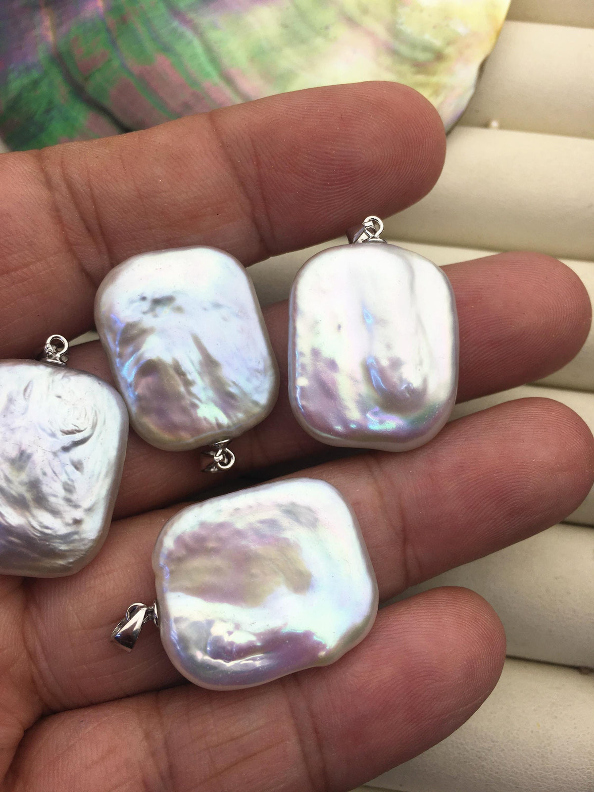 2pcs AA+ 20-22mm Big Rectangle Baroque freshwater pearl pendant,NC1-032
