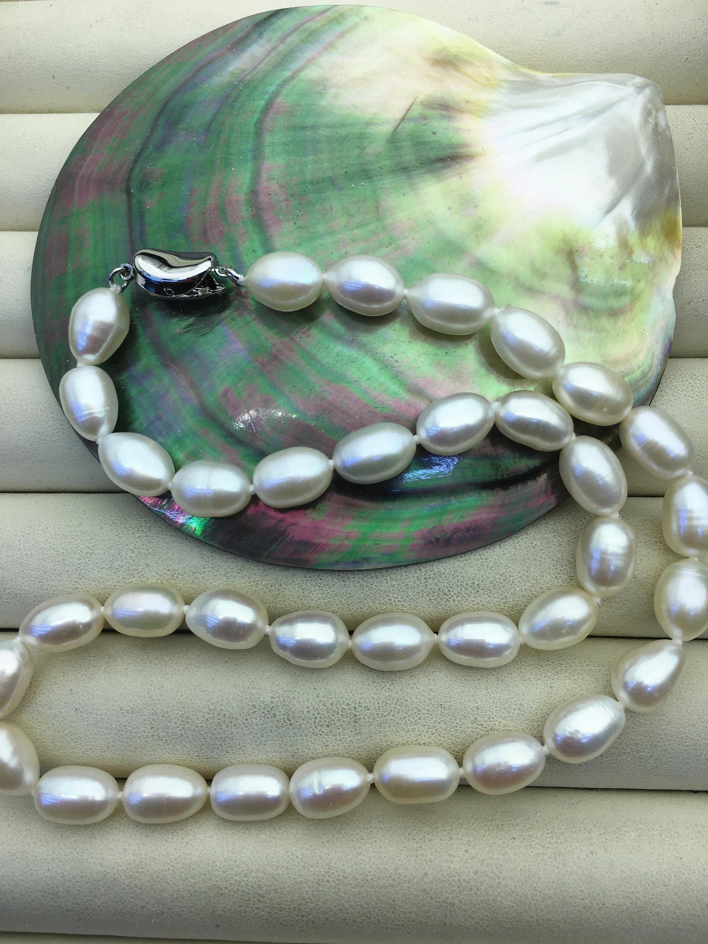 17'' AAA- 7.5-8mm white rice pearl Necklace,NPN1-006