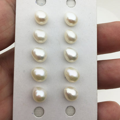 2 pairs AAA 6.5-7mm white teardrop freshwater pearls pairs,half hole,LR6-3A-10