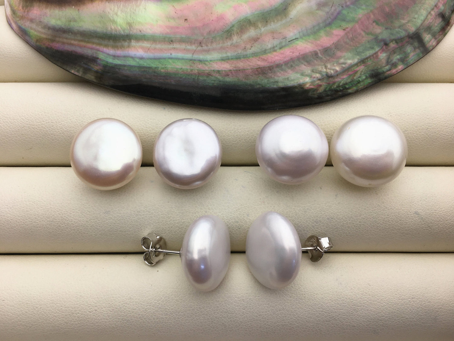1 pair AAA 15-16mm huge Coin Fresh Water pearl stud earrings,S925 Sterling Silver,SE3-186-1