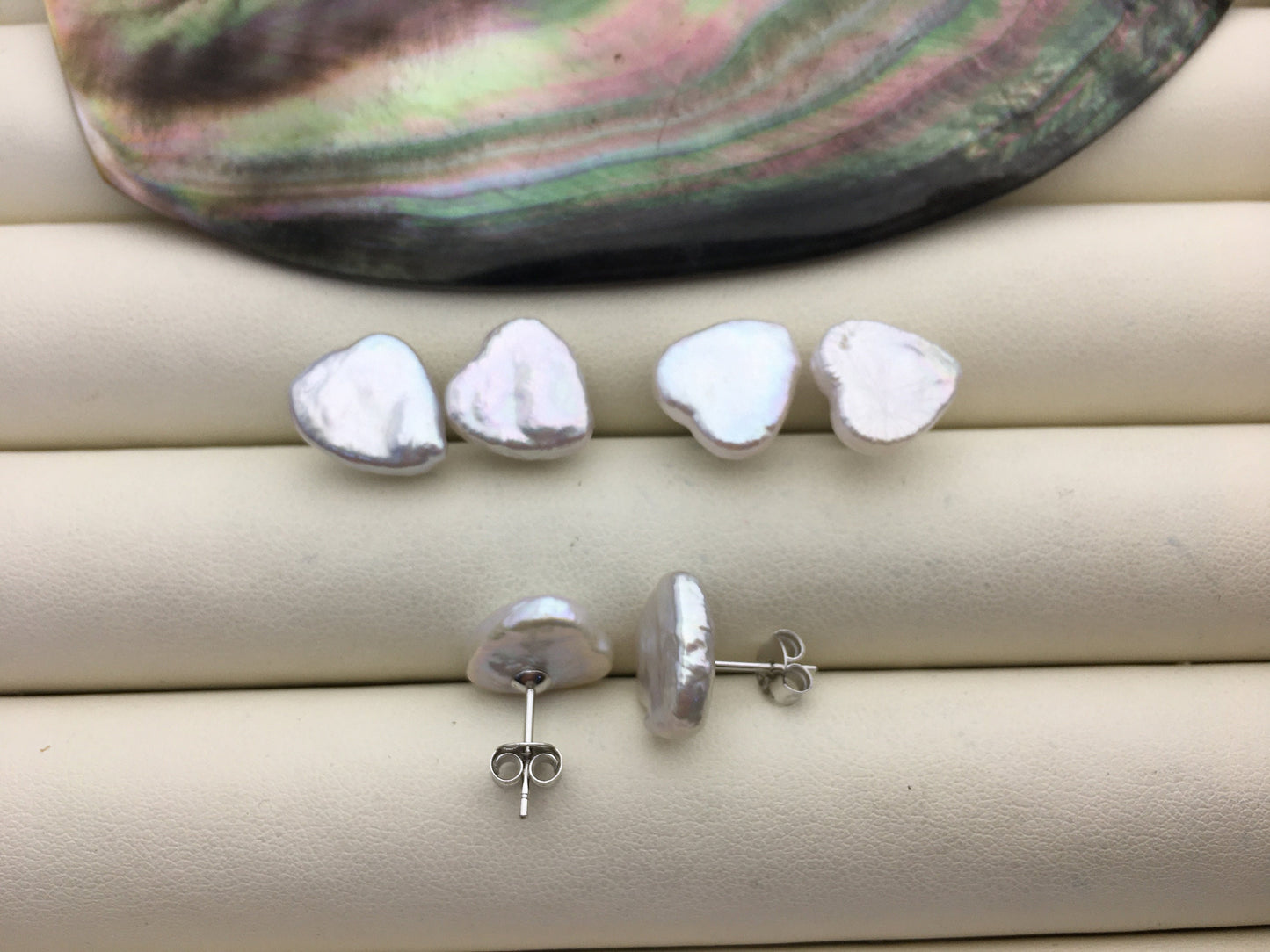 AAA 10-12mm white heart pearl stud earrings,sterling silver,earring with white baroque Natural Pearl,SE3-T31