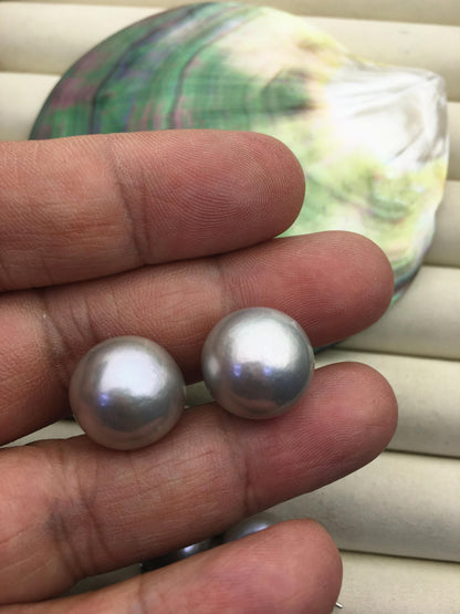 1 pair AAA 10-15mm gray rainbow round edison pearl stud earrings,S925 Sterling Sliver stud earrings,wedding pearl earrings,SE3-T9-57