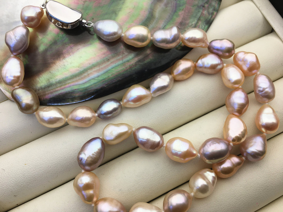 17.5'' AAA 9mm Pink Purple Mix Color Nugget Pearl necklace,pearl necklace, NPN1-021