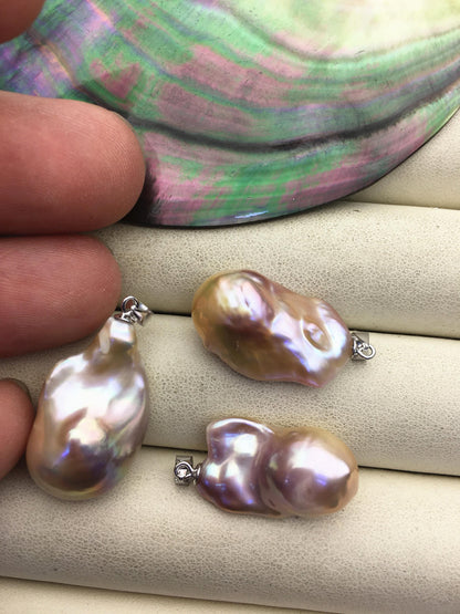 2pcs AAA 12-15mm orange purple baroque pearl pendant necklace,S925 Sterling silver pendant,NC1-041-19