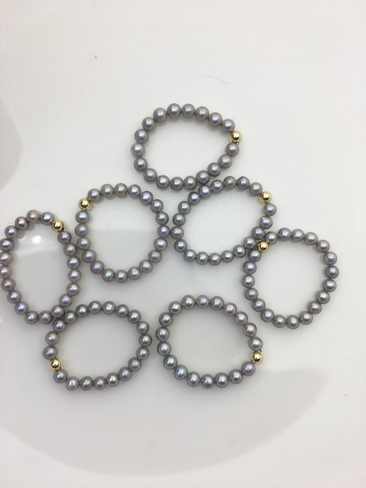 2pcs Fashion AAA 3-4mm tiny gray round pearl 14k goldfilled gold ball elastic ring,R1-025