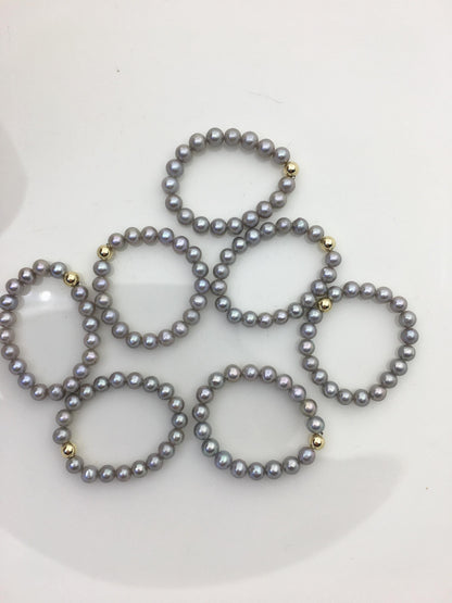 2pcs Fashion AAA 3-4mm tiny gray round pearl 14k goldfilled gold ball elastic ring,R1-025