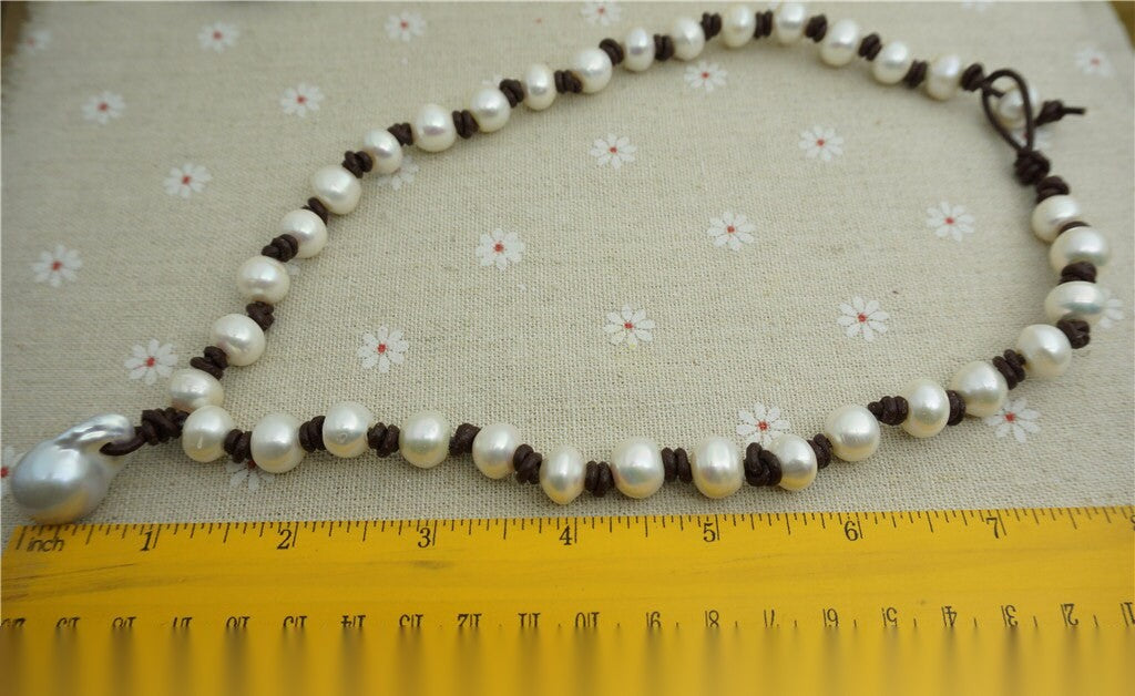 Flameball pearl and leather necklace,Baroque Freshwater Pearl Drop Necklace,Flaming ball pearl necklace,wholesale,Le2-017