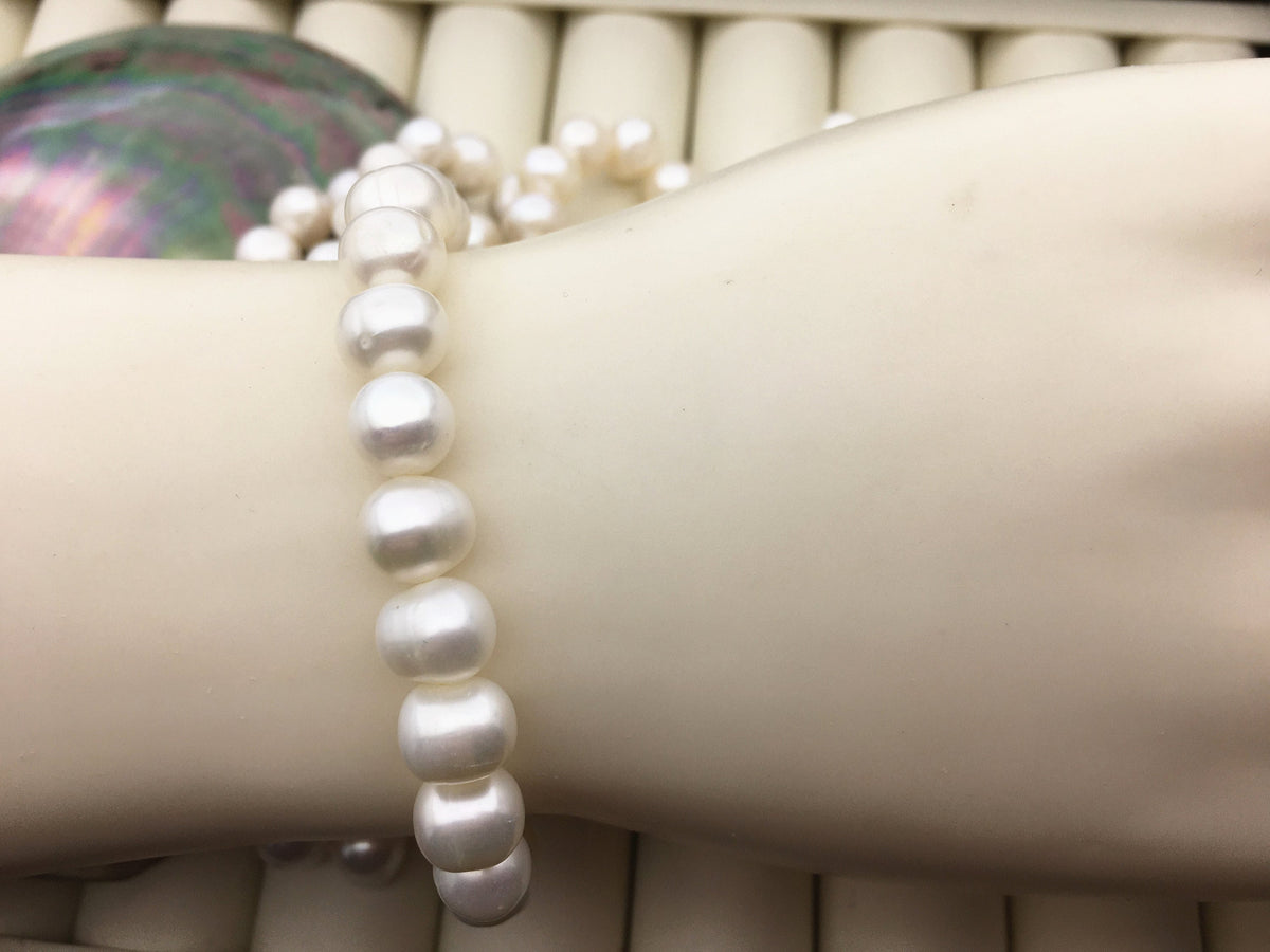 2pcs 7'' AA+ 7.4-8.3mm white potato Freshwater pearl Elastic string Bracelet,white pink purple pearl bracelet,B8-028