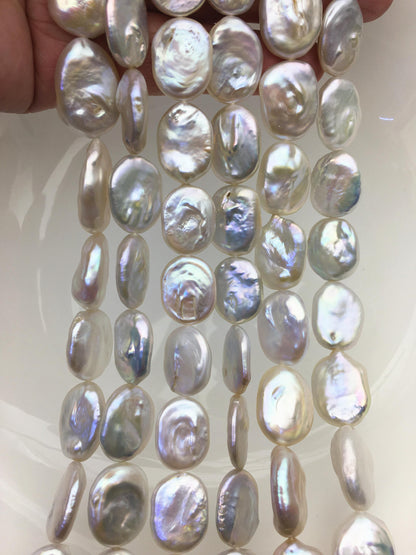 AA+ 14-17mm natural white overtone ellipse coin freshwater pearls,diy bead,flat block pearl bead,ZS-103-26