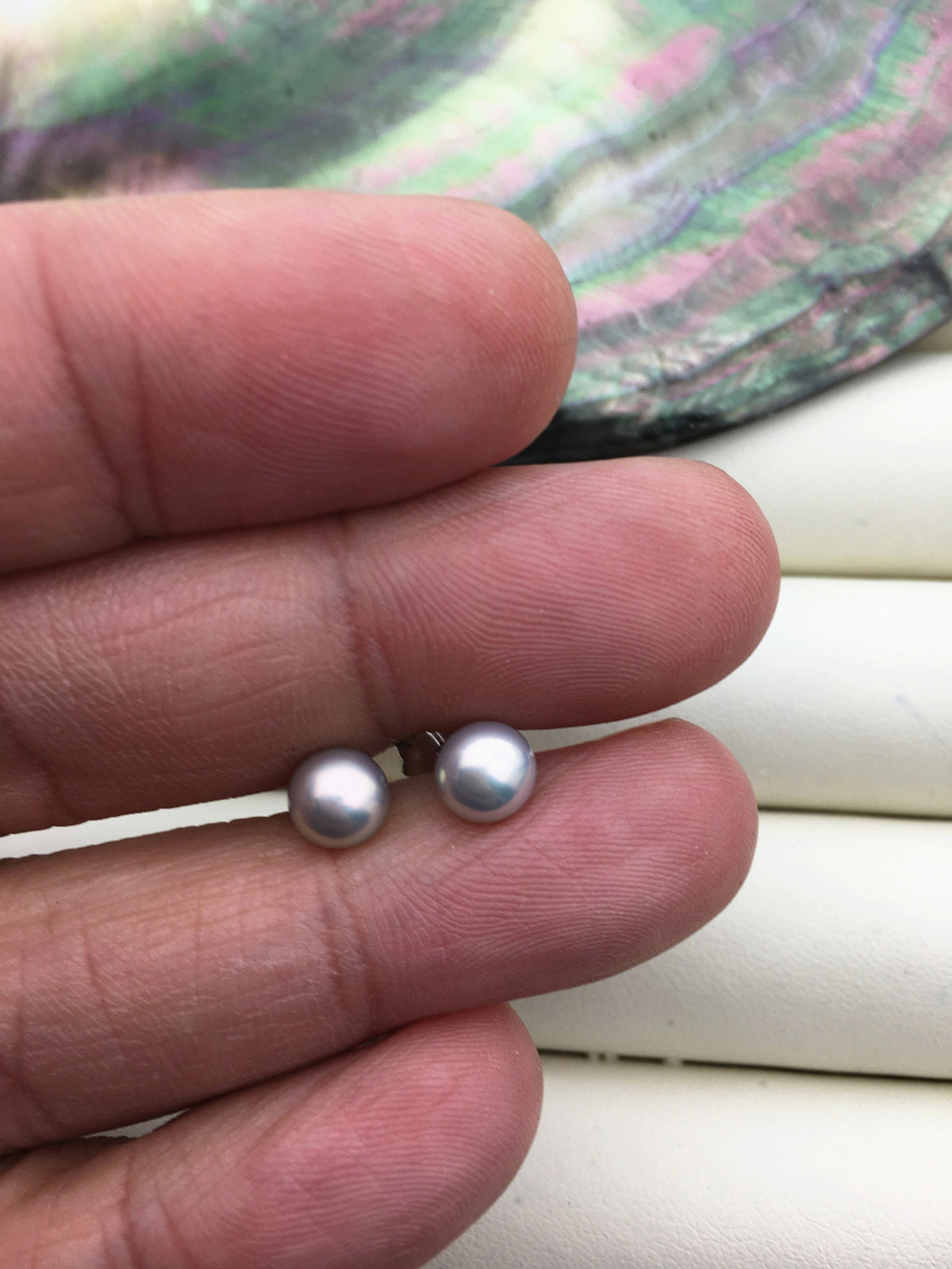 1 pair AAA 6-7mm tiny light gray pearl stud earrings,Sterling Silver,SE1-T15