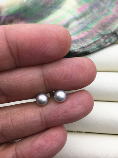 1 pair AAA 6-7mm tiny light gray pearl stud earrings,Sterling Silver,SE1-T15