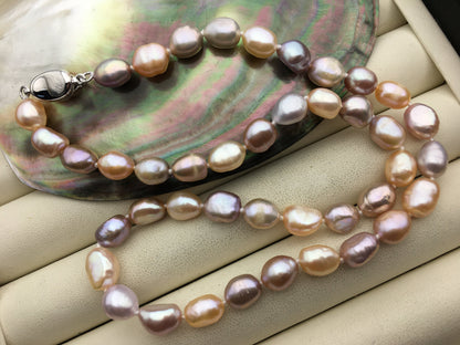 17.5'' AA+ 8mm Mix Color Nugget Pearl necklace,white pink purple freshwater pearl necklace, NPN1-100