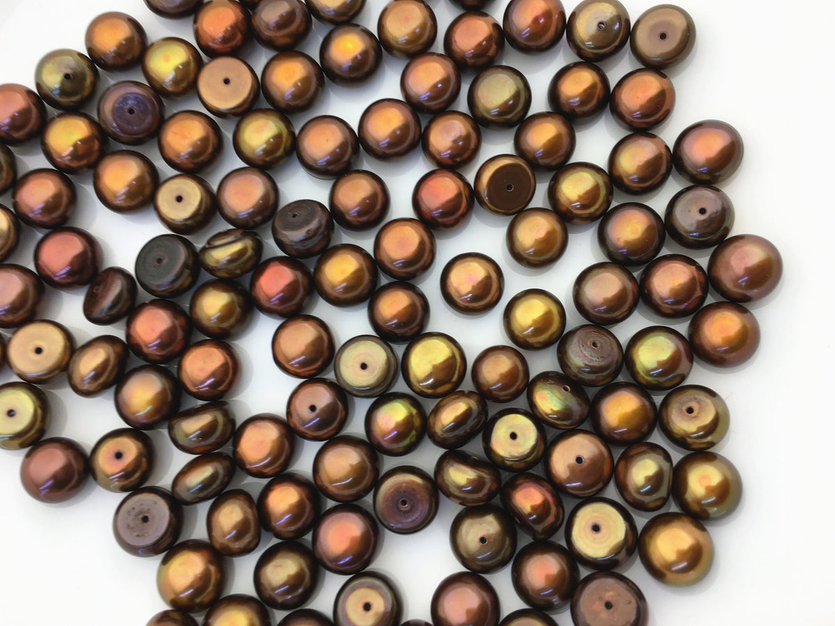 10pcs AAA 8.5-10m Brown Rainbow button round loose freshwater pearl,half hole,BTN9-T3