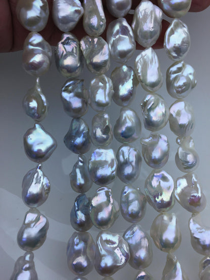 15.5'' AAA 13-15mm White flame ball freshwater pearl,FL15-3A-7-2