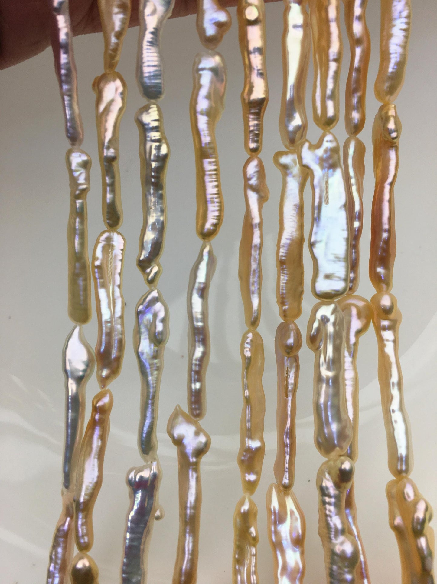 15.5'' AAA 4-6mm natural light orange rainbow Toothpick pearls,ZS-80-25-2