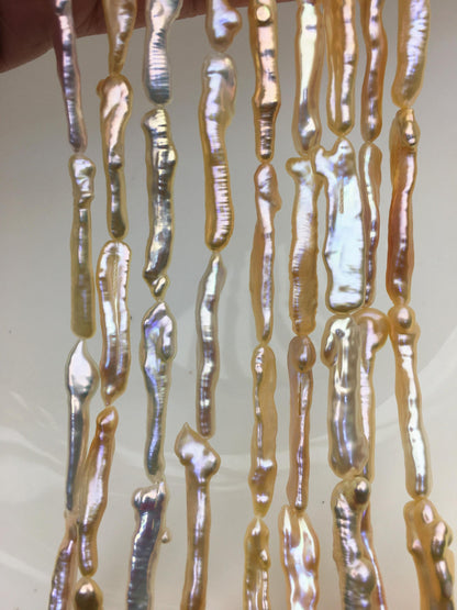 15.5'' AAA 4-6mm natural light orange rainbow Toothpick pearls,ZS-80-25-2