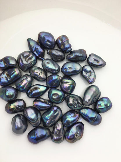32pcs AA 11-15mm black blue green baroque freshwater pearls, no hole,ZS-T40