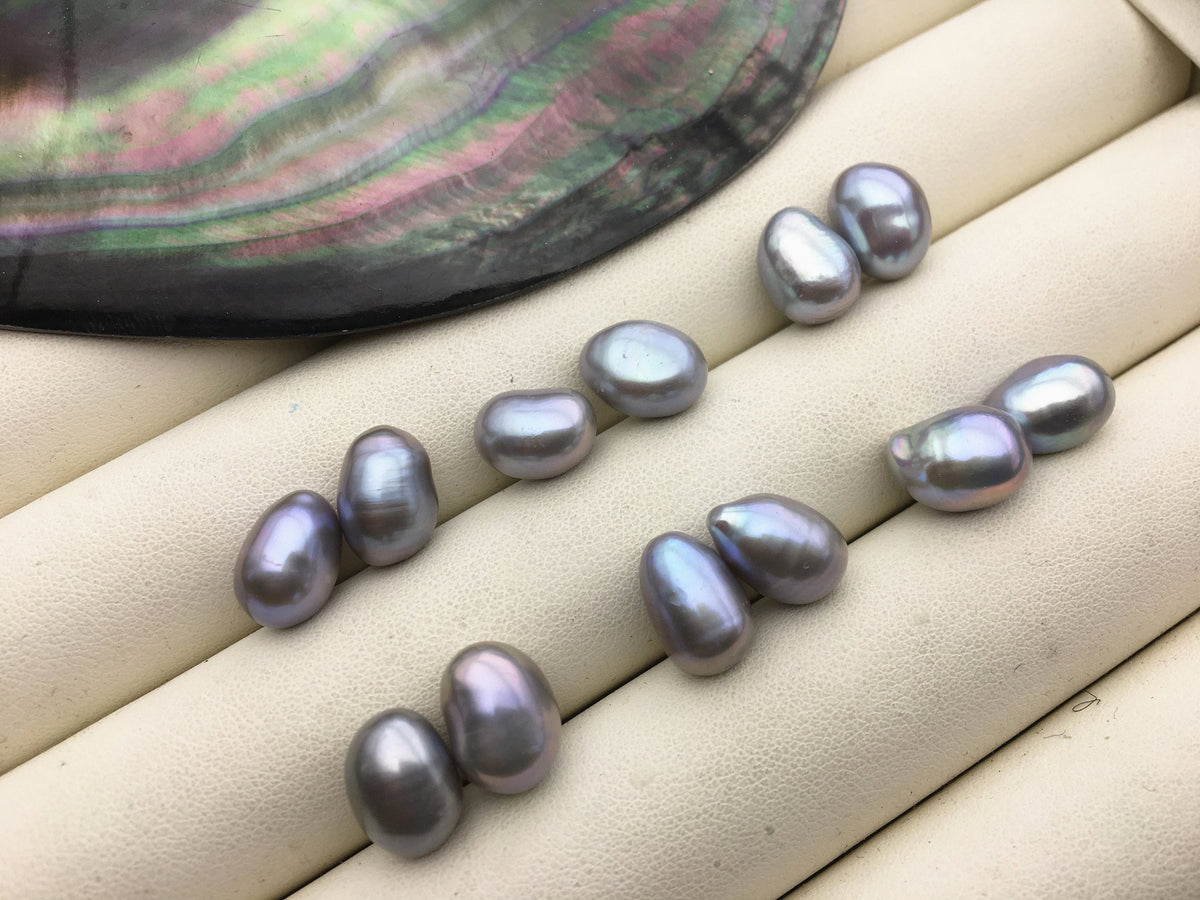2 pairs AAA 9mm Gray baroque Nugget Freshwater Pearl White loose Beads Pair,wholesale,ZS-103-37-39
