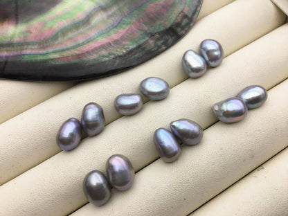 2 pairs AAA 9mm Gray baroque Nugget Freshwater Pearl White loose Beads Pair,wholesale,ZS-103-37-39