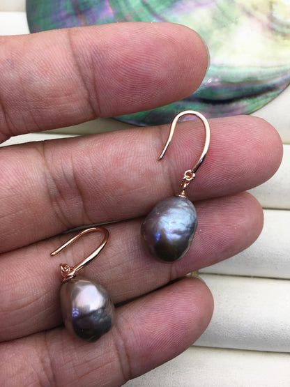AAA 11-13mm natural rianbow drop edison pearl dangle earrings,rose gold S925 Sterling Sliver earrings,wedding pearl earrings,SE3-T9-2