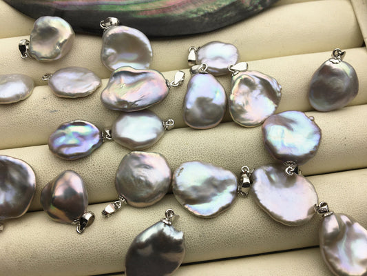 1pc AAA 13-15mm Gray keshi pearl pendant necklace,S925 Sterling silver pendant,NC1-004