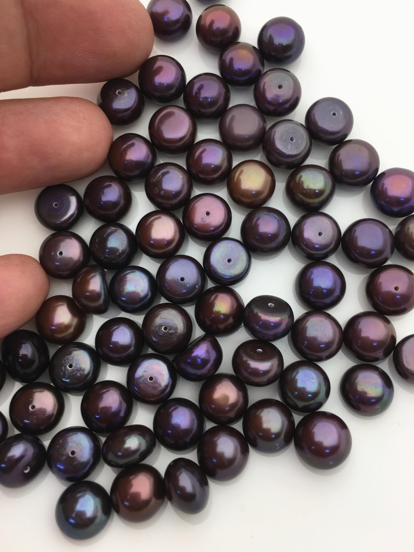 20pcs AAA 9.5-10mm brown black button round loose freshwater pearl,0.9mm bottom half hole,BTN9-T4