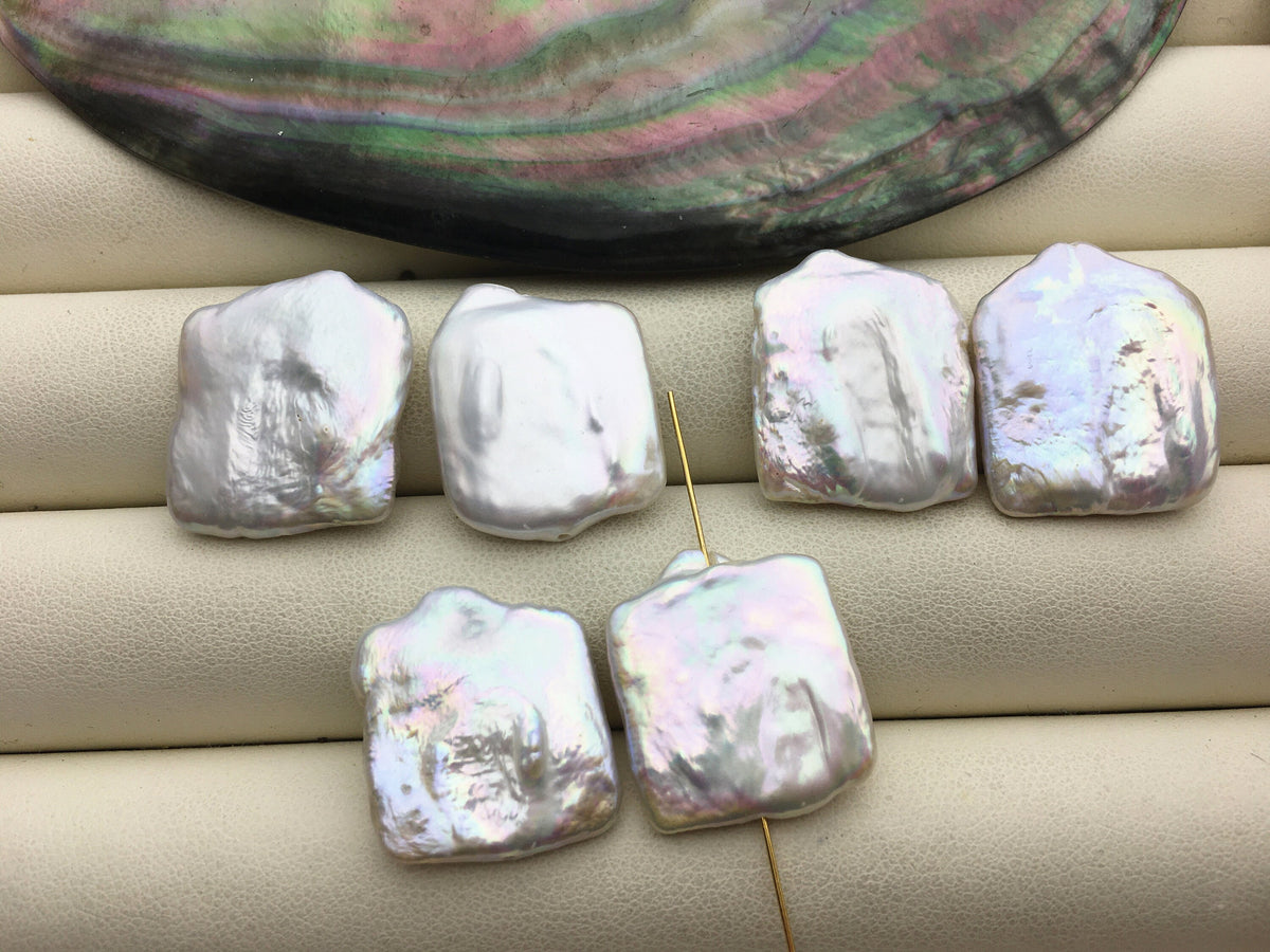 1 pair AA+ 18-20x22-25mm little Tail Big White Rectangle Freshwater Pearl White loose Beads Piar,0.9mm through hole,ZS-103-37-63