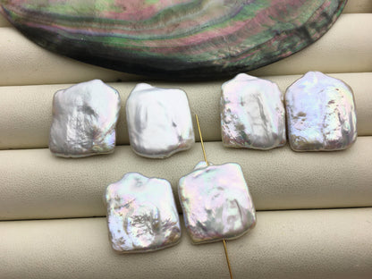 1 pair AA+ 18-20x22-25mm little Tail Big White Rectangle Freshwater Pearl White loose Beads Piar,0.9mm through hole,ZS-103-37-63