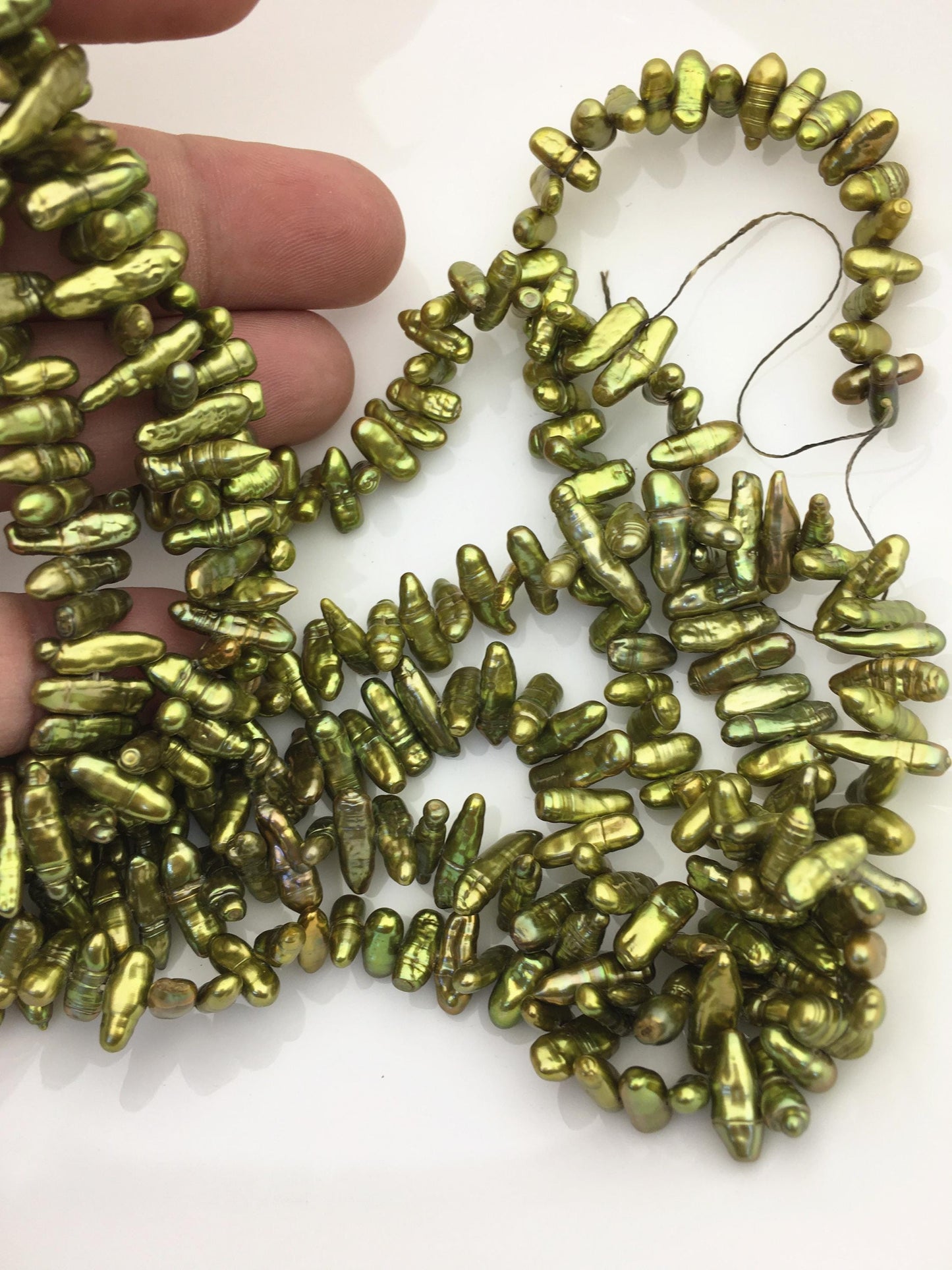 AA+ 4-5mm green Biwa Pearl Necklace,Genuine Fresh Water Pearl,Wedding Necklace,Mothers Day,ZS-80-10-28