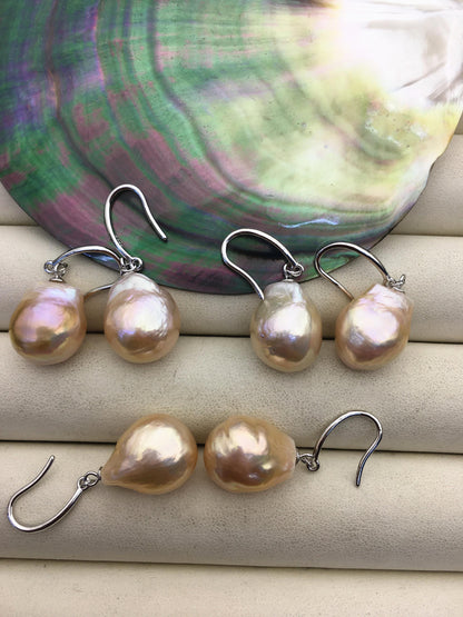 AAA 13-14mm natural rainbow drop edison freshwater pearl dangle earrings,sterling sliver dangle earrings,SE3-T9-53