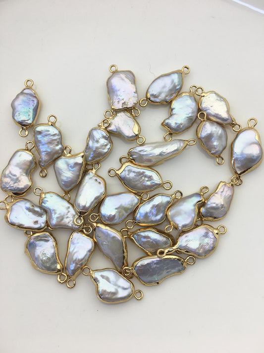 10pcs AA+ 9-12mm white baroque Pearl connector with Gold Electroplated Edge for make Earrings bracelet necklace,EDG-017