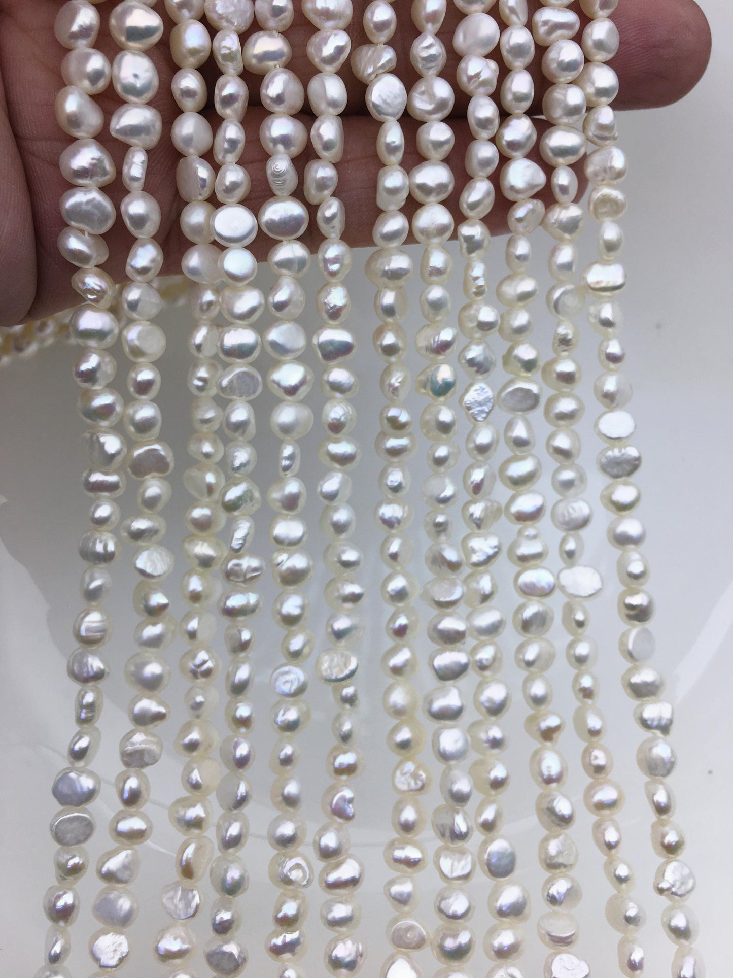 2 strands AA+ 5-5.5mm white nugget freshwater pearls,irregular nugget freshwater pearl strand,LM5-2A-3