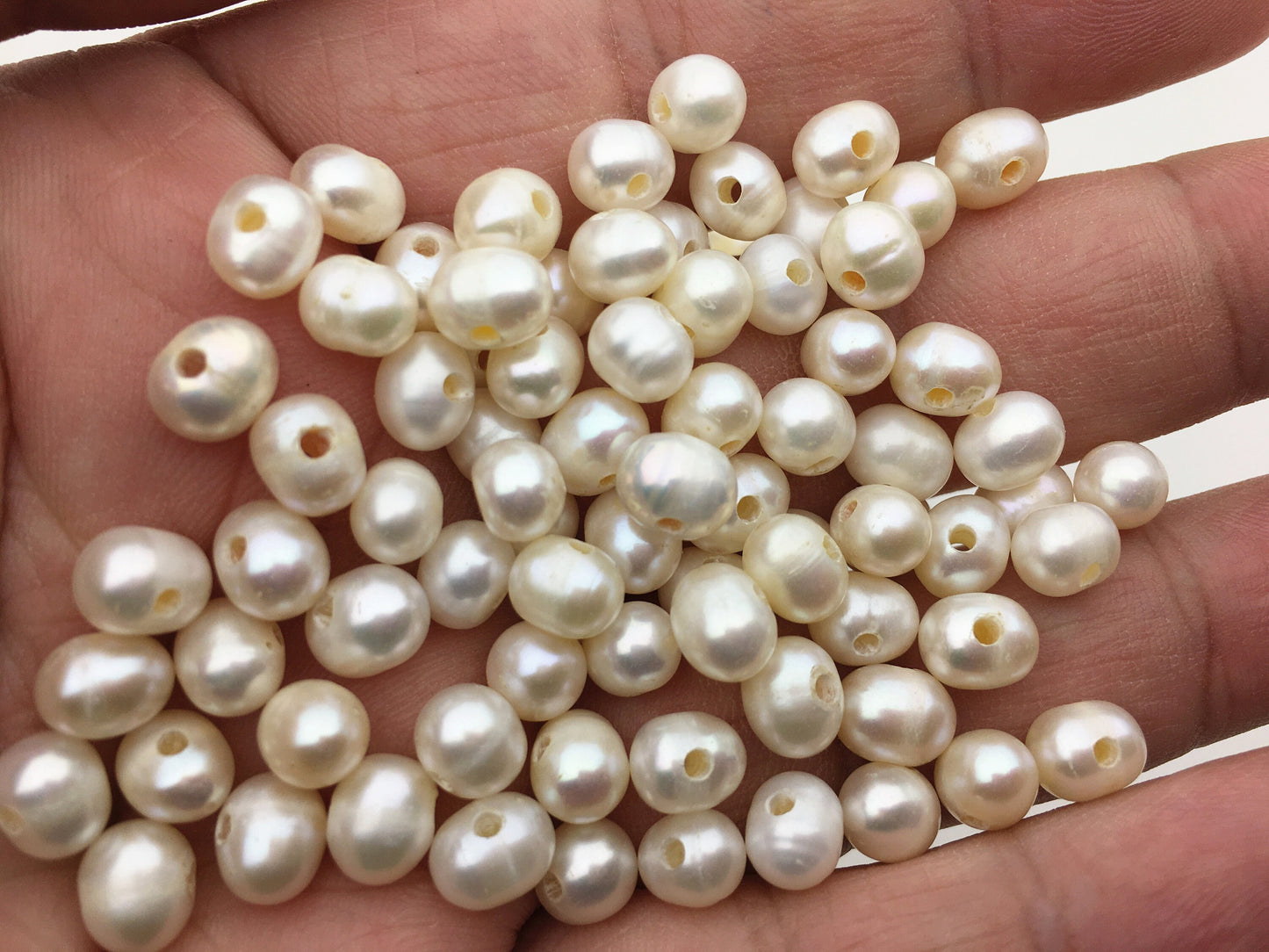 50pcs AA 6-6.5mm 1.6mm large hole white potato freshwater pearl,wholesale,fresh water loose pearl string wholesale in bulk,CR6-2A-1