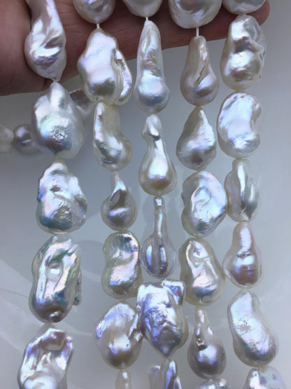 15.5'' AAA 14-18mm Natural White flame ball pearl,FL15-3A-7-42
