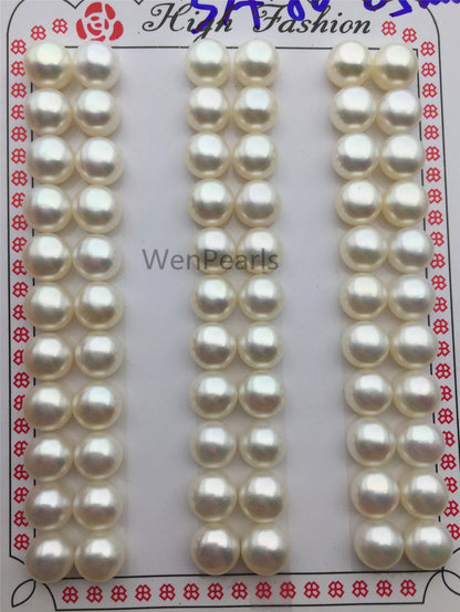 11 pairs AAA+ 8-8.5mm White button round freshwater pearls,button earrings,genuine freshwater pearls,half drilled pearls,BTN8-5A-1