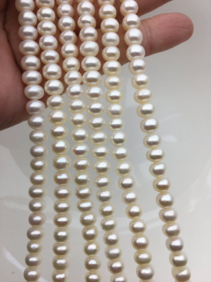 AAA 6.4-7.2mm white baroque button round freshwater pearls, Rondelle pearl Beads strand,loose strands,SM7-3A-70