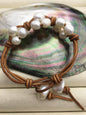 Rice white pearl leather necklace,twisted leather pearl bracelet, knotted freshwater pearl bracelet,Leather Pearls Bracelet,Le21-004