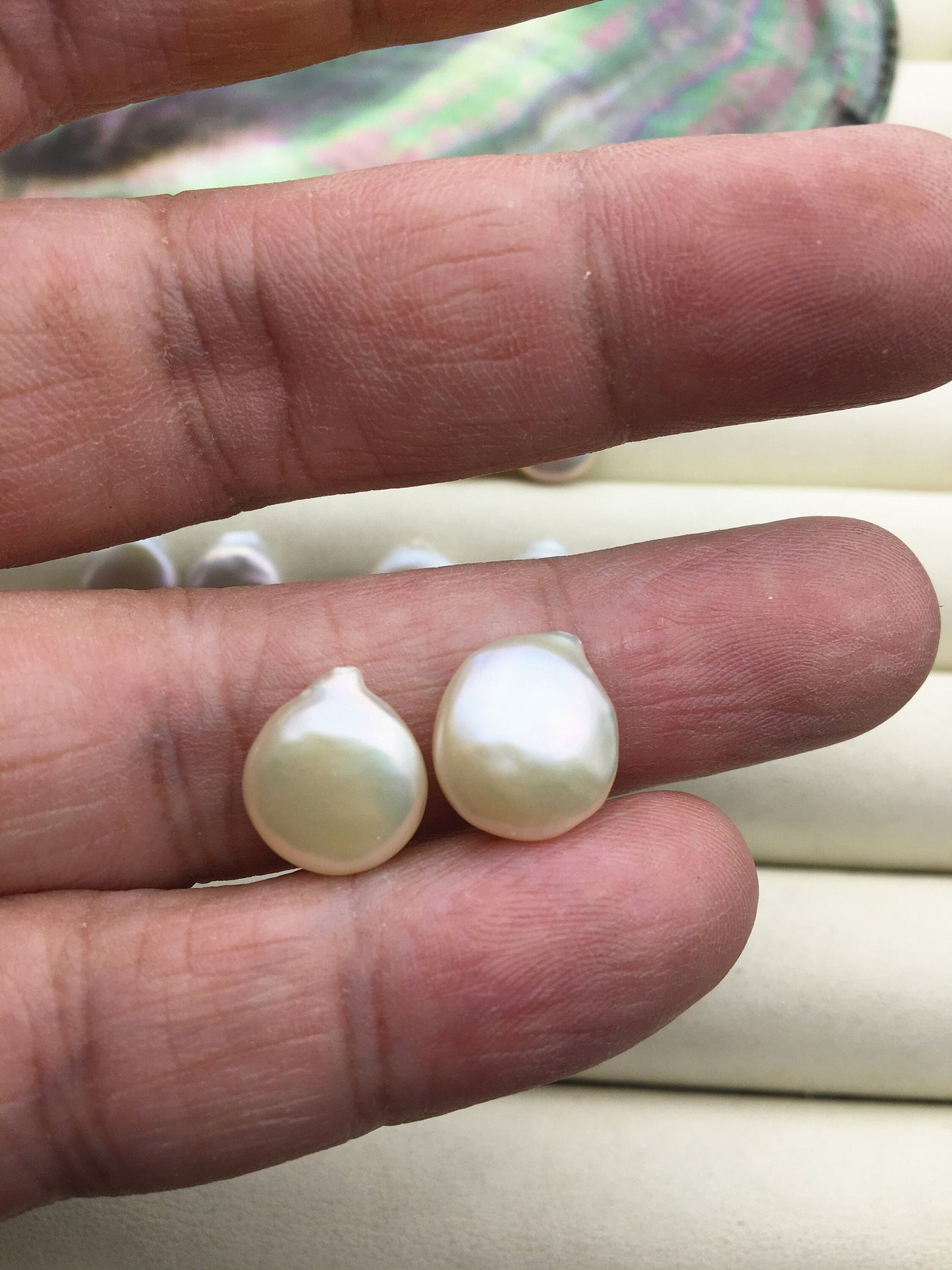 2 pairs 10.5-11.5mm AAA White Coin Freshwater Pearls Pair,high luster- Coin Pearl-petite Pearl- Pearl Jewelry,COIN11-3A-6-3