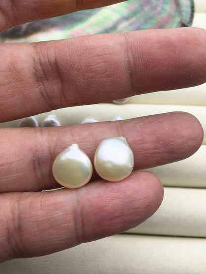 2 pairs 10.5-11.5mm AAA White Coin Freshwater Pearls Pair,high luster- Coin Pearl-petite Pearl- Pearl Jewelry,COIN11-3A-6-3