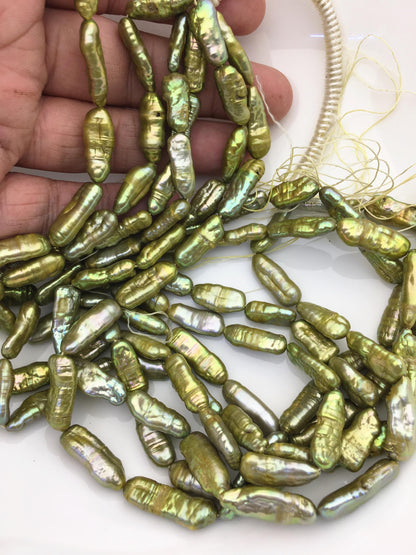 AA+ 7-8mm green Biwa Pearl Necklace,Genuine Fresh Water Pearl,Wedding Necklace,Mothers Day,ZS-80-10-58