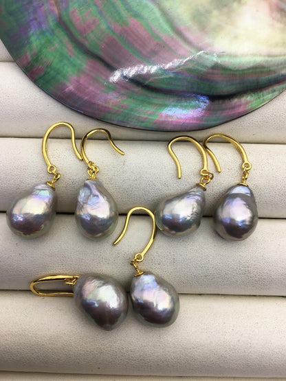 AAA 11-13mm gray bronze rainbow drop edison pearl dangle earrings,yellow gold S925 Sterling Sliver earrings,wedding pearl earrings,SE3-T9-33