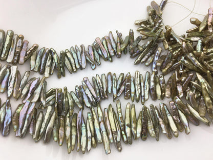 AA 4-5mm green Biwa Pearl Necklace,Genuine Fresh Water Pearl,Wedding Necklace,Mothers Day,ZS-80-10-33