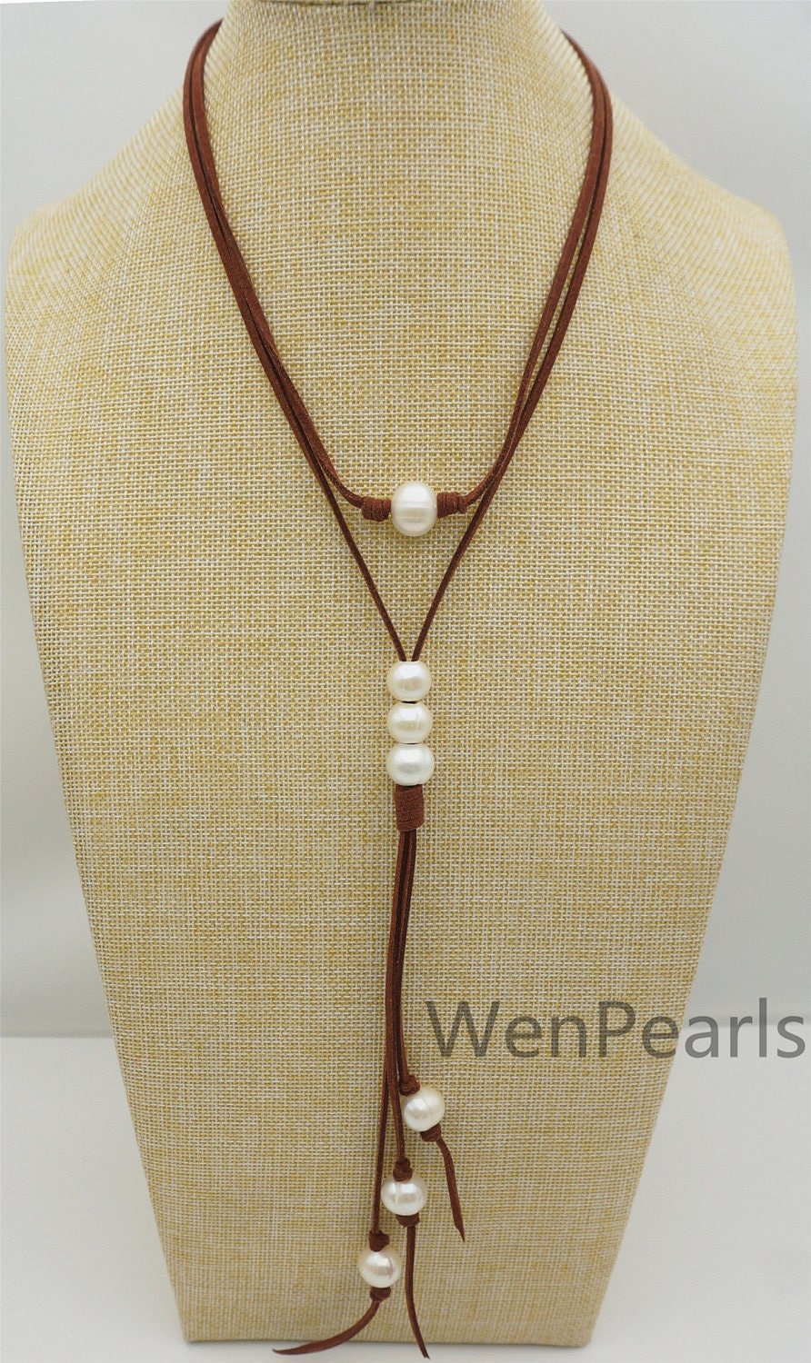 Big white pearl leather necklace,Long length necklace,jewelry gift for her,handmade pearl necklace,pearl necklace,necklace,Le4-048