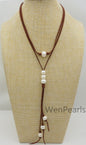 Big white pearl leather necklace,Long length necklace,jewelry gift for her,handmade pearl necklace,pearl necklace,necklace,Le4-048