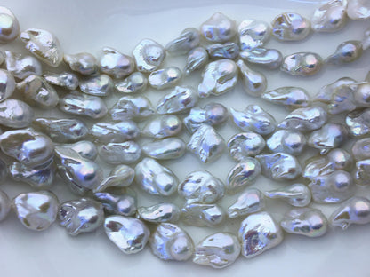 15.5'' AAA 13-16mm White flame ball freshwater pearl,FL15-3A-7-11