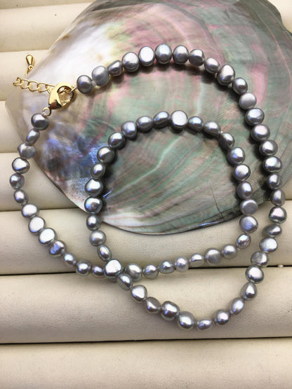 1pc AAA+ 16+2'' 5-6mm Gray Nugget Pearl necklace,pearl necklace, NPN1-029