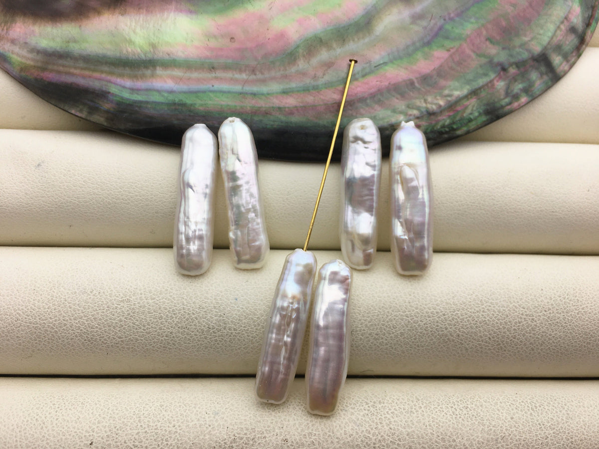 2 pairs AAA 5-6x20-21mm white Rectangle Toothpick pearls Pair,0.9mm top half hole,ZS-127-62-6