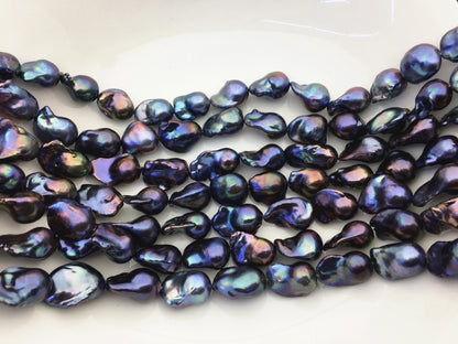15.5'' AAA 13-16mm Black Green Blue Rainbow flame ball pearl,FL15-3A-7-15